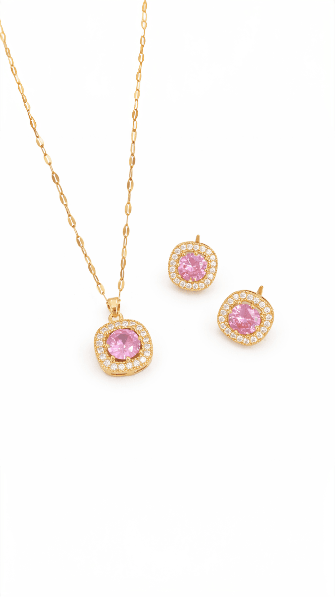 Suhira Pink Halo Crystal Pendant Set