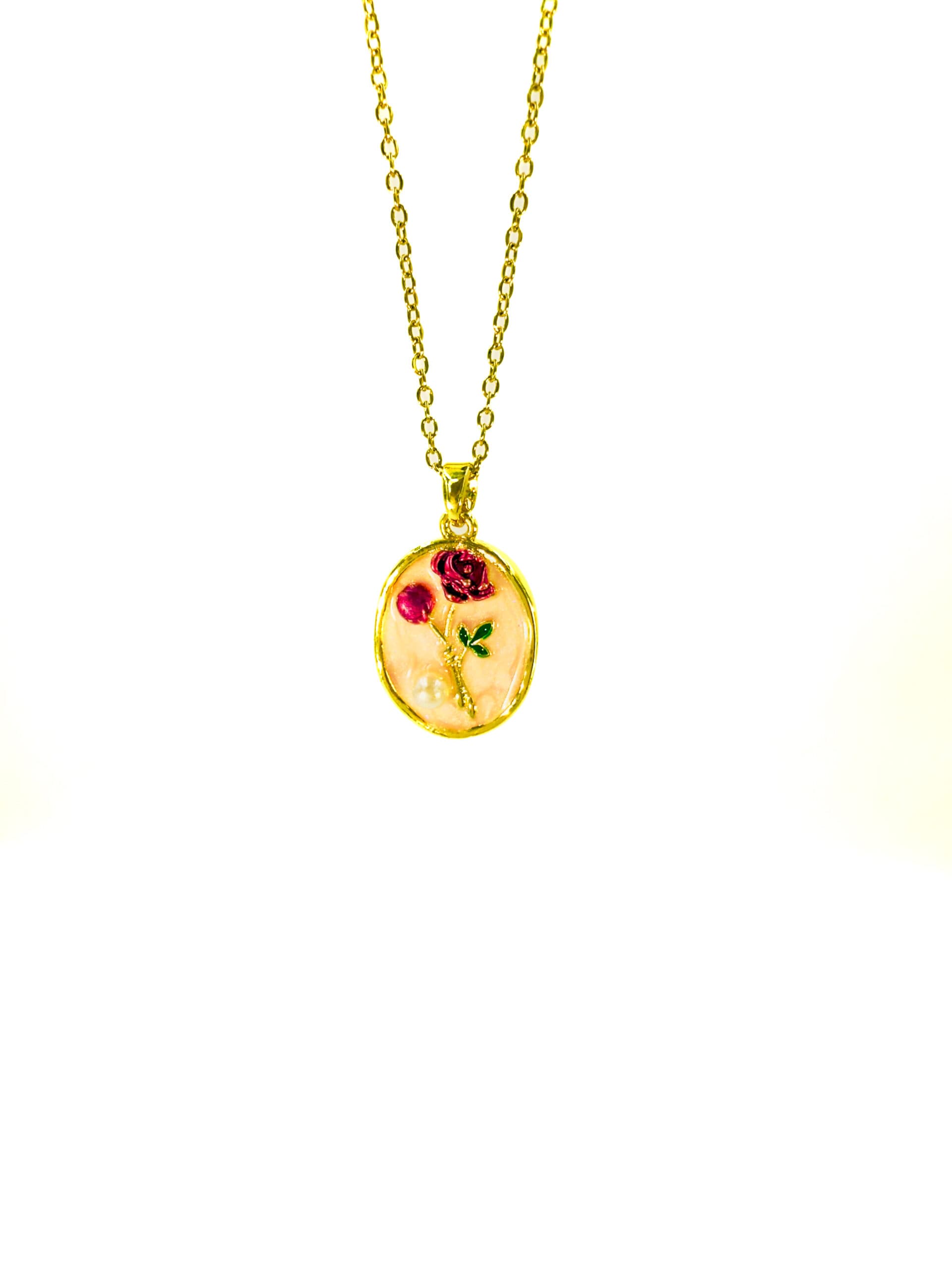 Rosette Bloom Oval Pendant Necklace